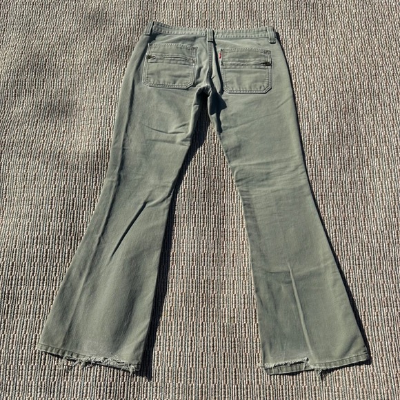 Levis Superlow Flare Pants Olive Green Y2K Low Rise Cotton Womens Size 7M 2000s - Picture 7 of 9